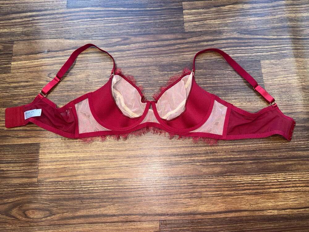 Sofia Intimates by Sofia Vergara Eyelash Lace Balconette Bra Red Metallic - Picture 6 of 8